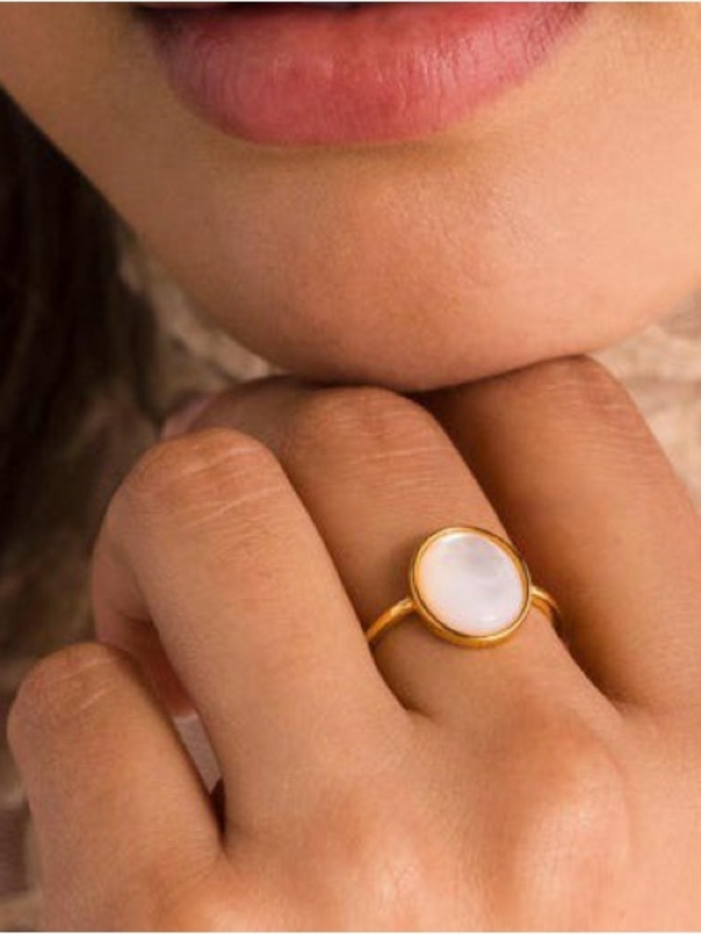 Gold Ring with White Mother-of-Pearl Disc